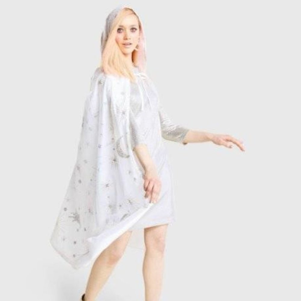 Cape White Gold Halloween Costume Celestial Stars Moons Horses Hooded Womens
